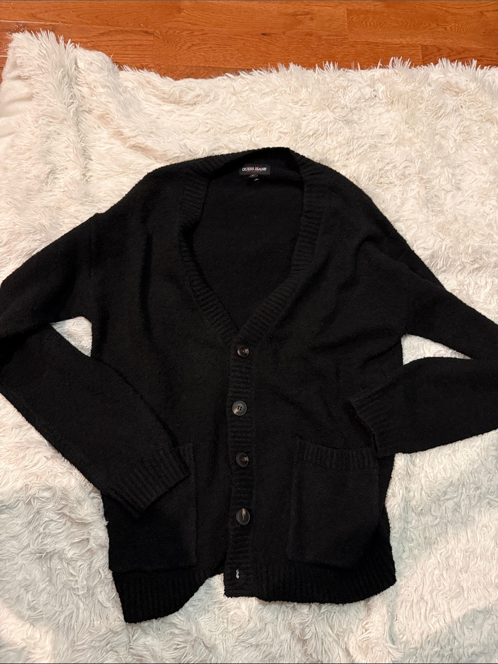 Guess Black Button-Up V-Neck Cardigan Sweater M